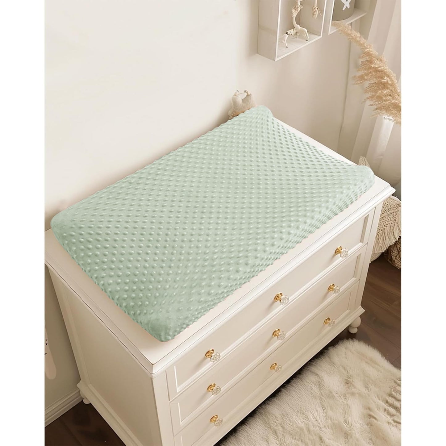 Konssy Minky Changing Pad Cover 2 Pack, Soft Minky Dots Plush Diaper Changing Table Cover Set, Breathable Changing Pad Sheets for Baby Girls Boys (Pink Spring, Blush)
