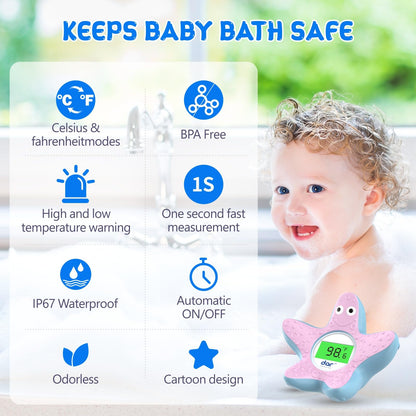 Baby Bath Thermometer, Digital Water Temperature Thermometers with 3 Color Backlit and Temperature Warning, Safety Bath Tube Thermometers Floating Toy for Infant, Toddler
