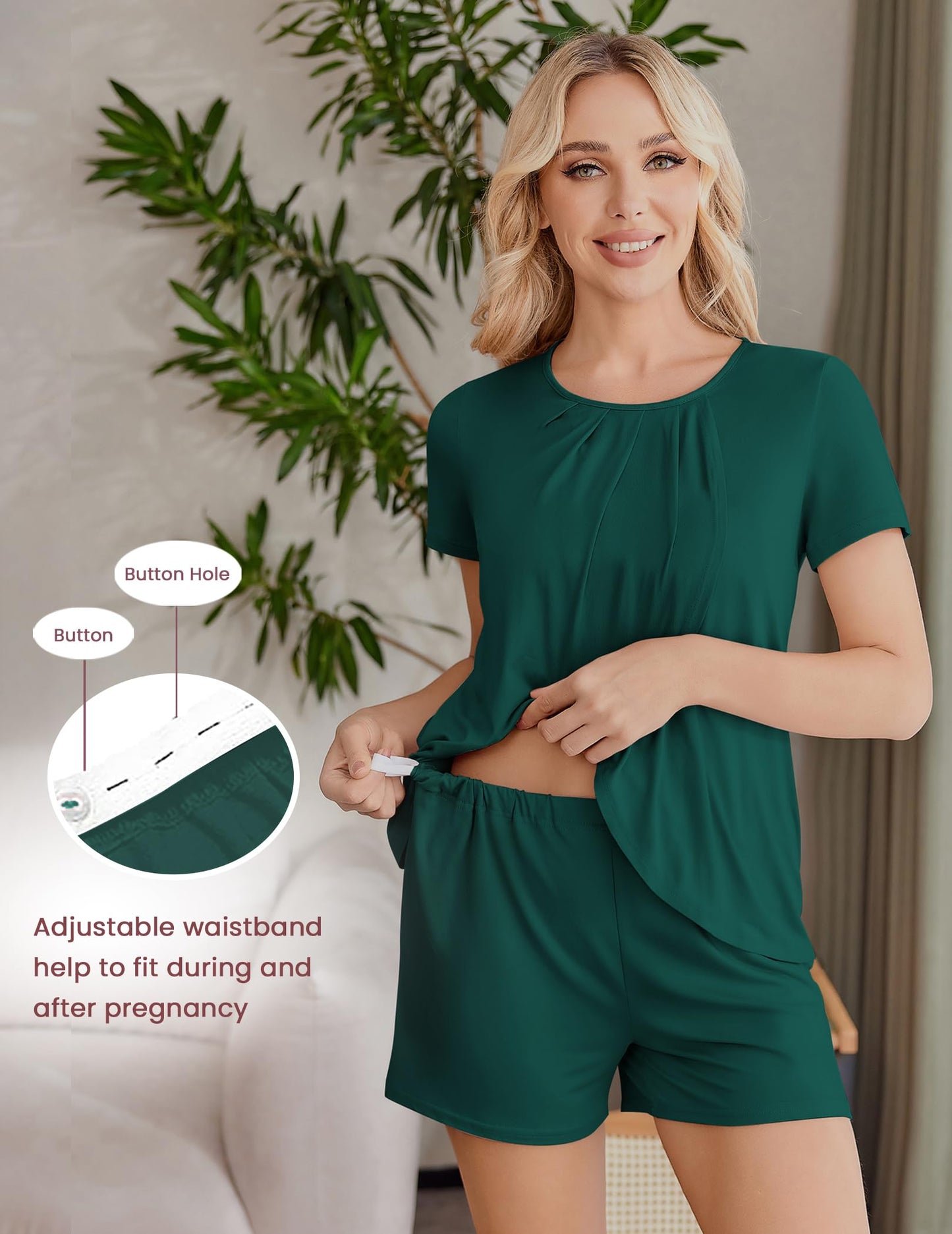 Ekouaer Women's Maternity Nursing Pajamas Set Breastfeeding Sleepwear Double Layer Short Sleeve Top & Shorts Nursing Pjs