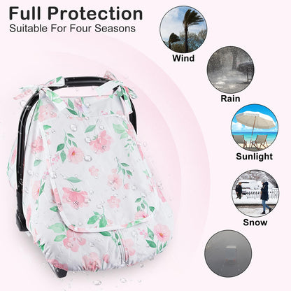 Unicorn Castle Baby Car Seat Cover Infant Car Seat Covers for Babies Breathable Car Seat Canopy Mesh Window Carseat Cover for Four Seasons Newborn