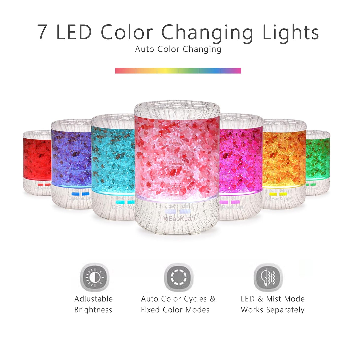 Essential Oil Diffuser Aromatherapy Diffuser - Himalayan Pink Salt Crystal Diffusers for Essential Oils with 7 Color Lights 2 Mist Mode, Reduce Noise Design for Baby Room, Yellow