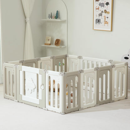 Baby Play Pen - 14 Panels Extra Large Foldable Playpen for Toddlers, UFO Portable Fence, Gate, Yard - Blue