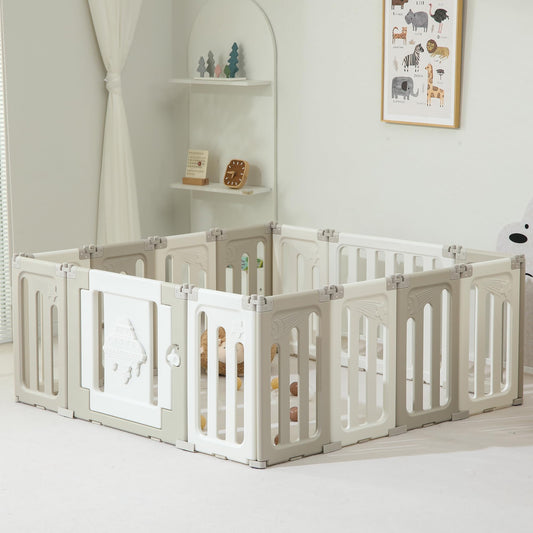 Baby Play Pen - 14 Panels Extra Large Foldable Playpen for Toddlers, UFO Portable Fence, Gate, Yard - Blue