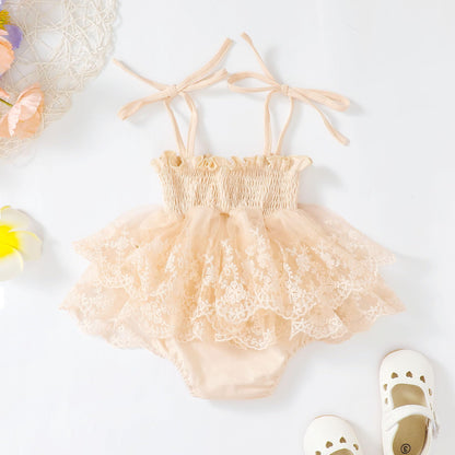MERSARIPHY Newborn Baby Girl Summer Outfit Sleeveless Ruffle Smocked Halter Tulle Romper Dress One-piece Jumpsuit Clothes