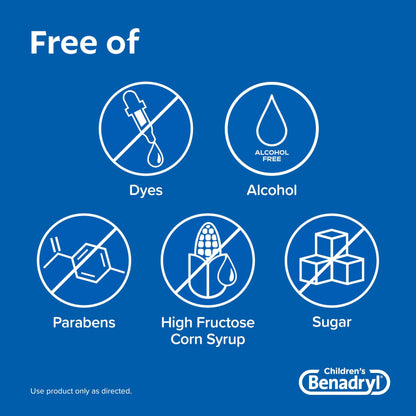 Benadryl Children's Dye-Free Allergy Relief Liquid + 12.5 mg Diphenhydramine HCl, Antihistamine Allergy Medicine for Kids Helps Relieve Runny Nose & Sneezing, Bubble Gum Flavor, 8 fl. oz