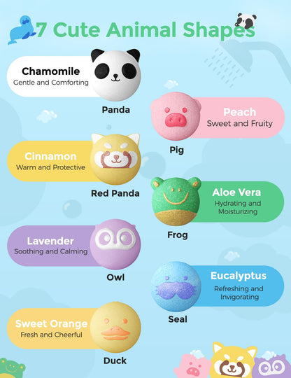 Momcozy Natural&Organic Essential Oil Bath Bombs,14 Pcs Bubble Bath Fizzy Balls with 7 Cute Animal Shapes,Bath Bombs Gift Set for Kids Girls Boys Toddler, Ideal Gift for Children's Day, Bath Bomb Kit