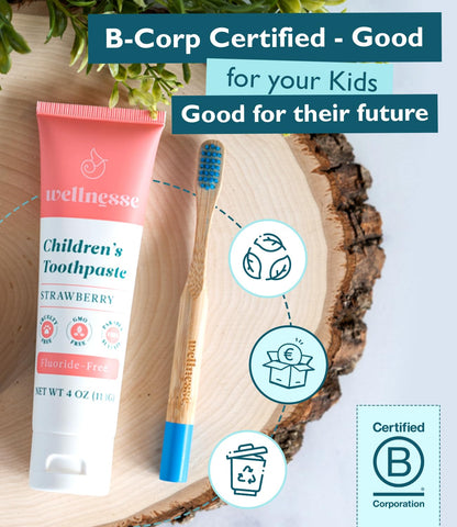 Wellnesse Kids Hydroxyapatite Toothpaste with Xylitol - Fluoride Free Toddler & Children's Natural Toothpaste, Freshens Breath, Sensory-Friendly Oral Care, Vegan, Strawberry Flavor, 4 oz (Pack of 1)