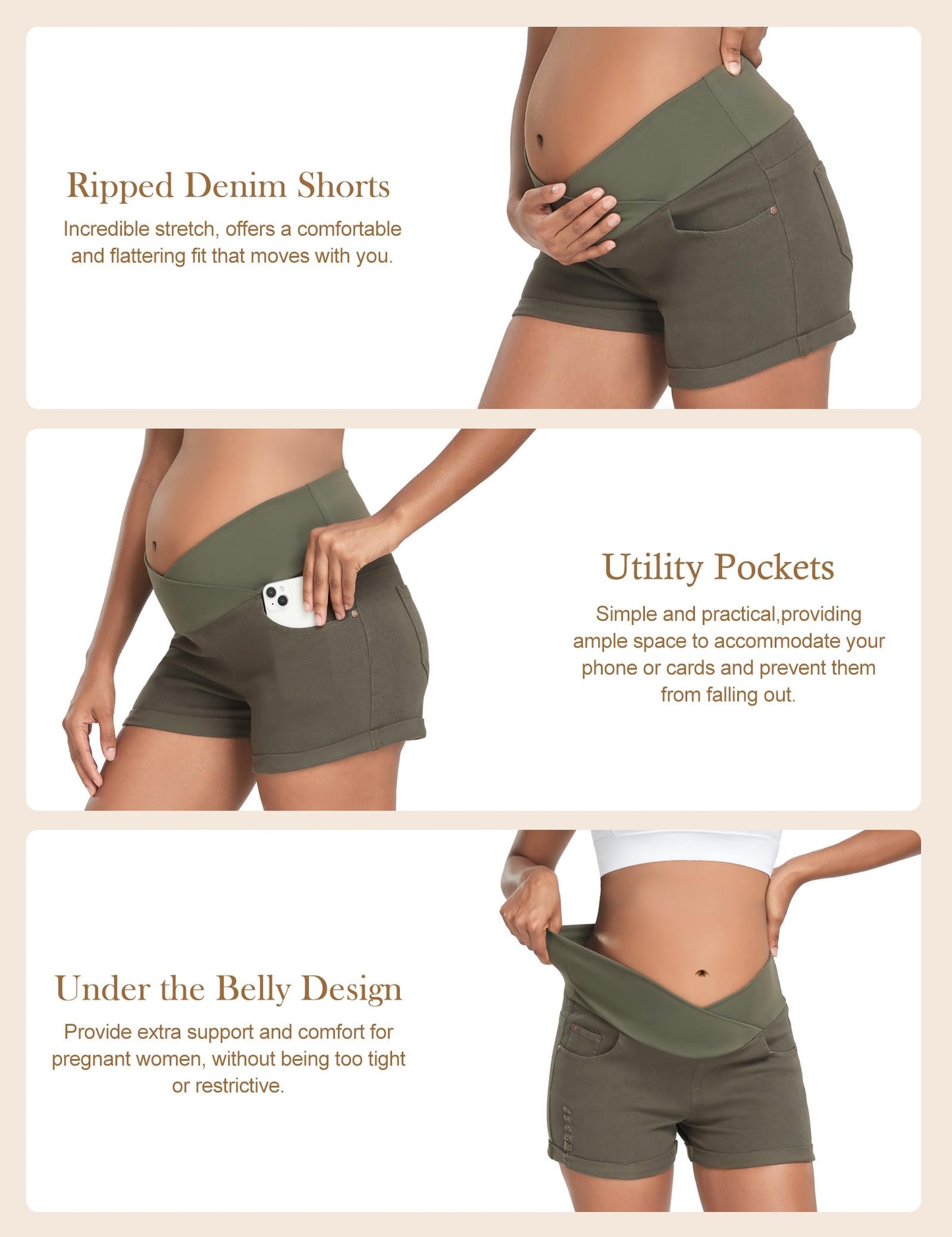 HOFISH Women's Maternity Jeans Shorts Over The Belly Stretchy Comfy Denim Shorts Pants Casual Workout Pregnancy Shorts