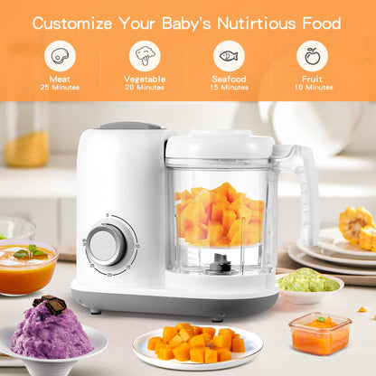 Baby Food Maker, 4 in 1 Baby Food Processor and Steamer, Puree Blender, Multifunctional Baby Puree Maker, Dishwasher Safe, White