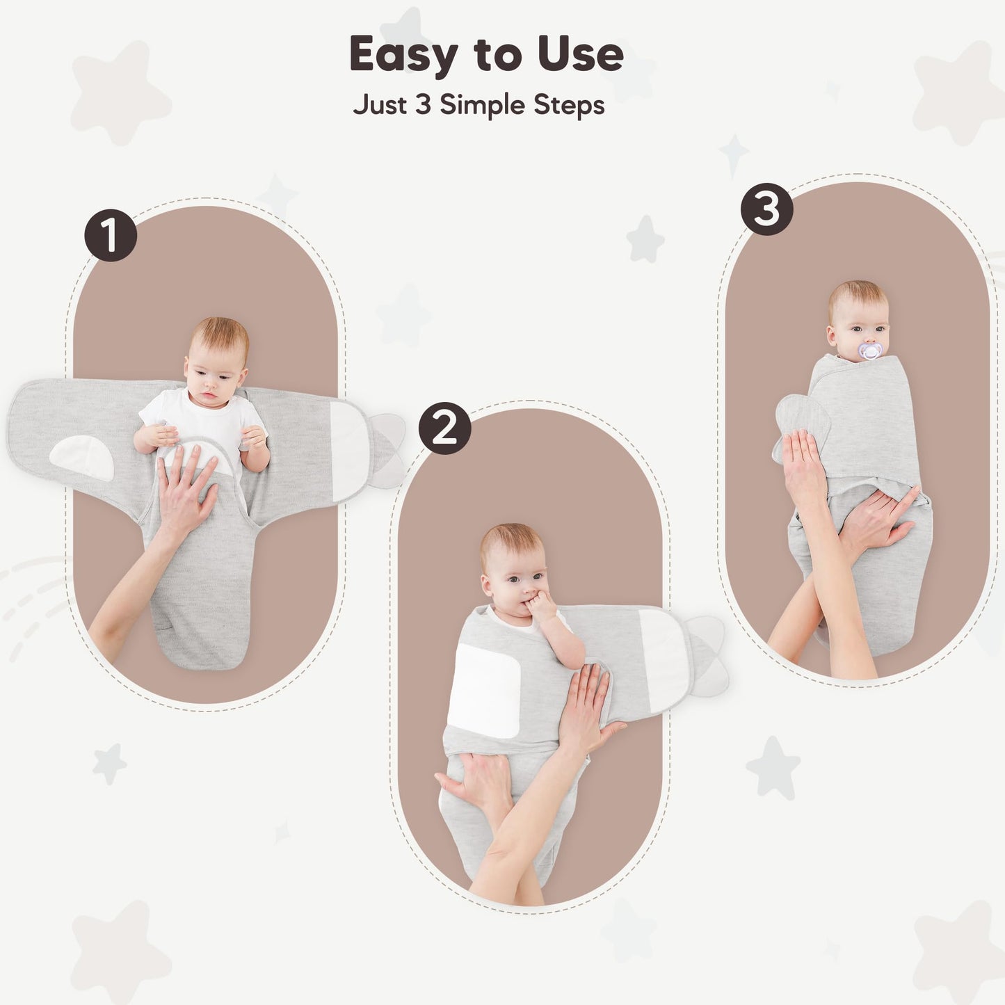 Susurration Swaddles for Newborns, 100% Cotton Baby Swaddle Sleep Sack, with Adjustable Velcro, Breathable and Durable Unisex Swaddle Sleep Sack, 3 Pack