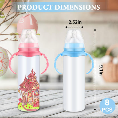 2 Pcs Trelaco Sublimation Baby Bottle Sublimation Blank Sippy Cups with Handle 8 oz Blank Kids Stainless Steel Insulated Tumblers