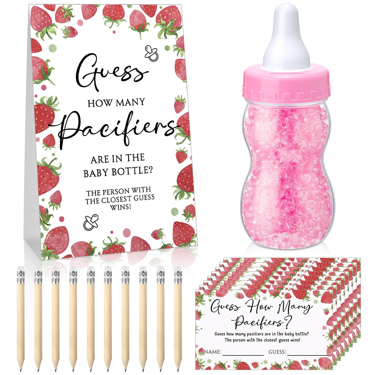 Roowest 512 Pcs Baby Shower Games Guess How Many Pacifiers Sign 100 Small Guessing Games 10 HB Pencils 750ml Milk Bottle 400 Acrylic Pacifiers Decoration for Guest Gender Reveal(Pink,Bear)