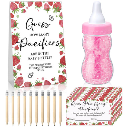 Roowest 512 Pcs Baby Shower Games Guess How Many Pacifiers Sign 100 Small Guessing Games 10 HB Pencils 750ml Milk Bottle 400 Acrylic Pacifiers Decoration for Guest Gender Reveal(Pink,Bear)