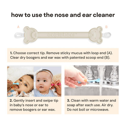 oogiebear BearPair Silicone Bulb Baby Nasal Aspirator and Ear & Nose Syringe, Safely Sucks Snot and Removes Mucus, Cleanable and Reusable, Grey