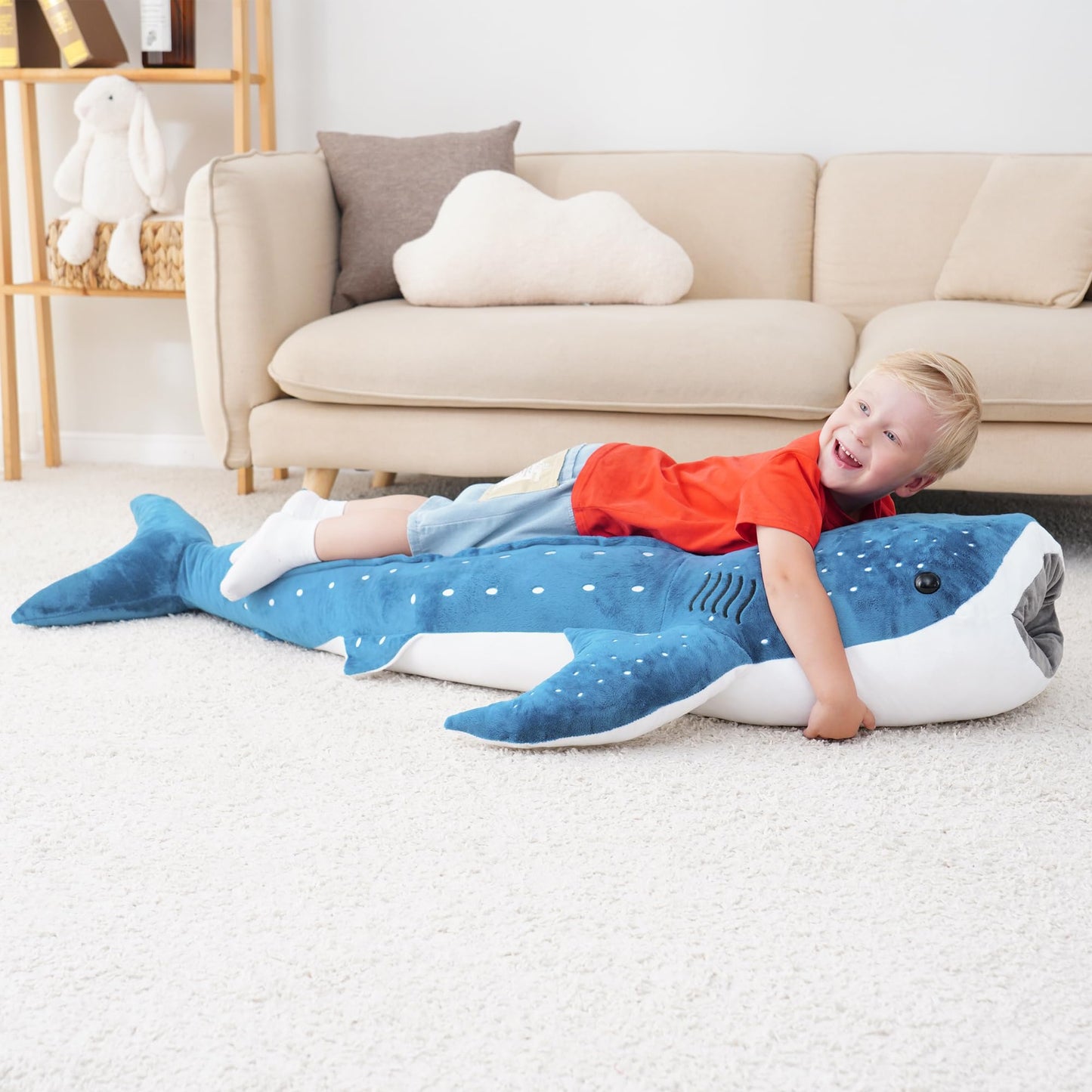 39 Inch Whale Shark Stuffed Animal – Giant Plush Shark Pillow Toy, Realistic Big Whale Shark Plushie for Kids and Ocean Lovers, Large Cuddly Gift