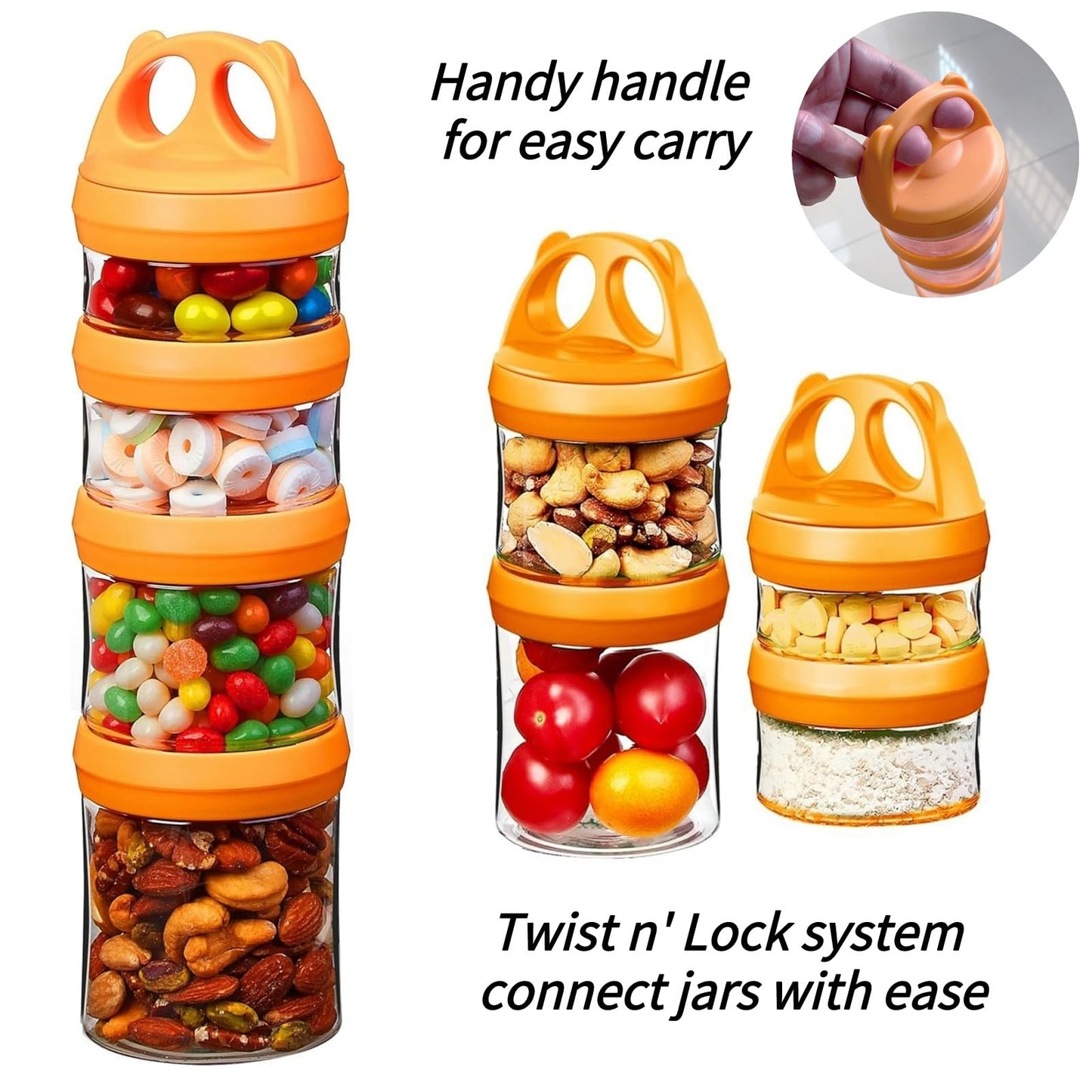 SELEWARE Portable Stackable Food Storage Containers for Snacks Formula Powder and Drinks Twist Lock System Airtight Leak-proof BPA and Phthalate Free 4 Piece Jars 31oz Blue