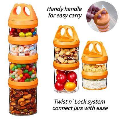 SELEWARE Portable Stackable Food Storage Containers for Snacks Formula Powder and Drinks Twist Lock System Airtight Leak-proof BPA and Phthalate Free 4 Piece Jars 31oz Blue