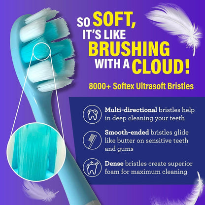 GuruNanda Butter On Gums Toothbrush, ADA Accepted, with 8000+ Ultra Soft Softex Bristles for Sensitive & Receding Gums, Perfect for Whiter Teeth, 8 Ct