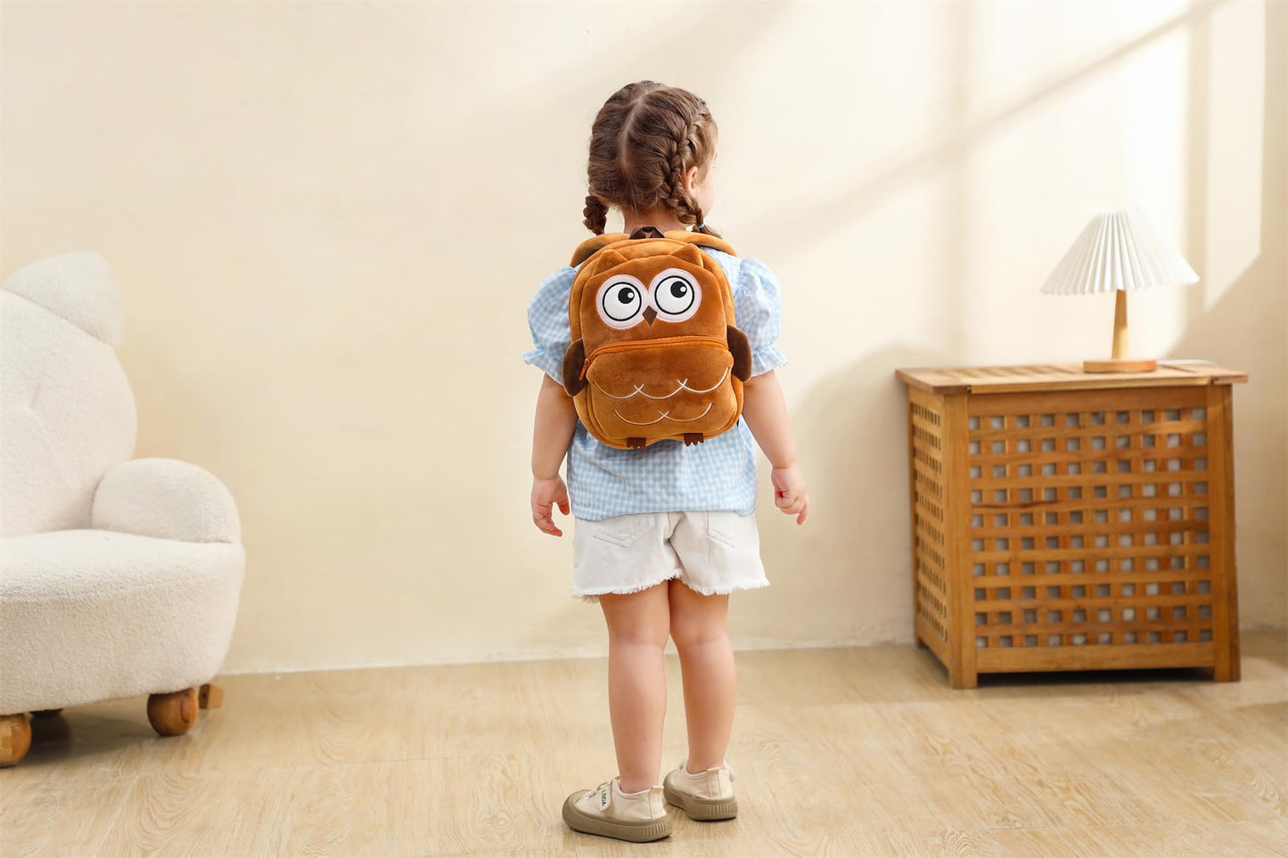 Cute Plush Toddler Backpacks Mini Brown Owl Backpack for Kids Real Littles Backpack for Boy Girl