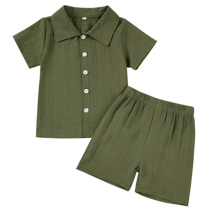 U·nikaka Baby Boys 2 Piece Summer Outfits Casual Toddler Short Sets Little Boys Button Down Shirts Tops and Shorts 2-6Y