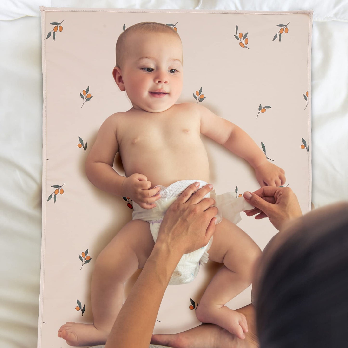 Vegan Leather Baby Changing Mat - Wipeable Portable Changing Pad, Foldable Travel Changing Mat for Baby, Newborns Toddlers Shower Gifts (Flower,20"*28")