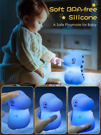 VSATEN Cute Dinosaur Night Light with 7 Color Changing, Touch Lamp Silicone Baby Night Light, Rechargeable Bedside Nursery Lamp for Breastfeeding, Gift for Boys & Girls, Pink