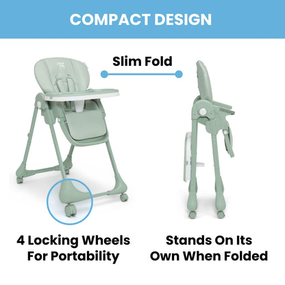 Delta Children Little Folks 2-in-1 SlimFold High Chair for Babies and Toddlers, Sage Green