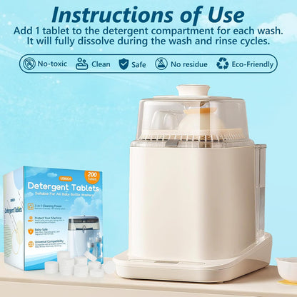 200Pcs Detergent Tablets for All Baby Bottle Washers, Deep Cleaning Momcozy Washer Tablets for Bottle Washer,Sterilizer,Dryer Like Brezza, GROWNSY-Easy to Use,Effective Cleaning with Safe