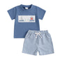 Toddler Baby Boy Summer Outfits Short Sleeve Embroidered T Shirt Tees + Striped/Plaid Shorts Infant Clothes Set
