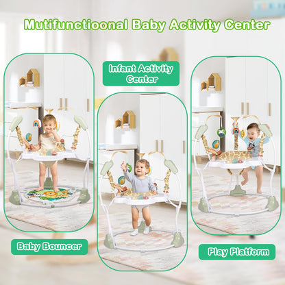 Baby Activity Center, Infant Jumpers and Bouncers with Music, Lights, Infant Toys, 360°Rotating Seat, 3 Adjustable Heights, Baby Play and Learning Center for 6+ Months