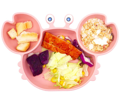 Silicone Suction Plate for Toddlers with Fork Spoon Set - Self Feeding Training Divided Plate Dish and Bowl for Baby and Toddler, Fits for Most Highchairs Trays (Cyan)