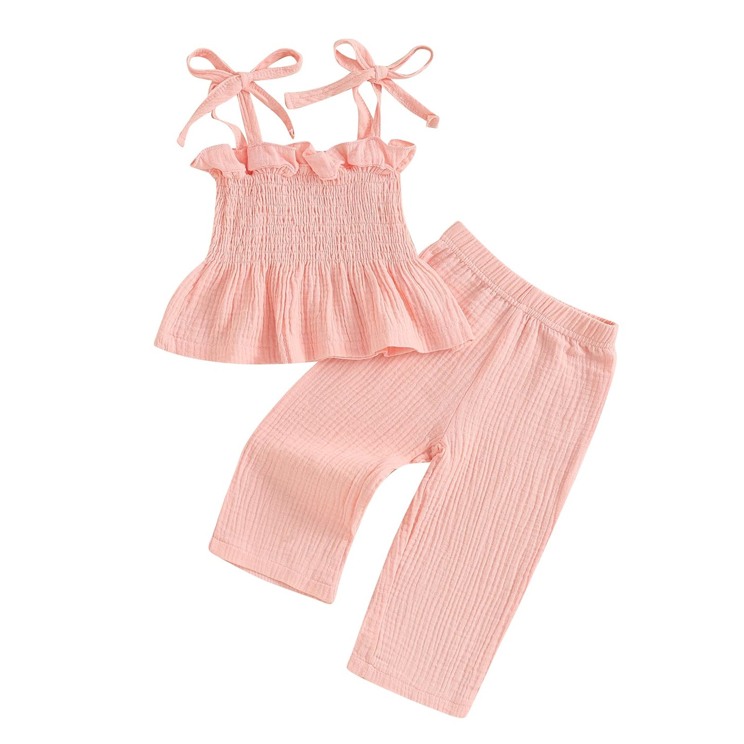 Toddler Baby Girl Clothes Tie-Up Strap Ruffle Camisole Tops Linen Pants Set Little Girls Summer Outfits