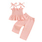 VISGOGO Infant Baby Toddler Girls Clothes Solid Color Sleeveless Camisole Linen Pants Set Baby Summer Outfits