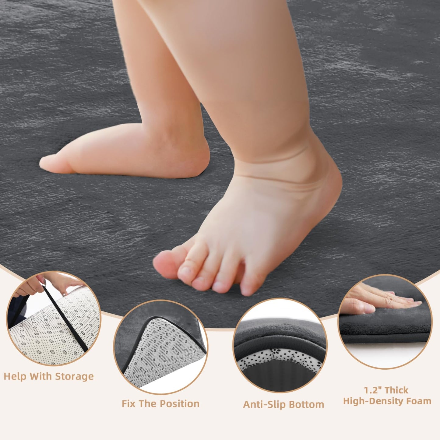 Thick Baby Play Mat for Floor,50 x 50 Playpen Mat,Tummy Time Foam Mat,Ultra Soft Support & Plush Feel,Easy Care with Non-Slip Cushioned for Infant,Kids and Toddler Crawling,Beige