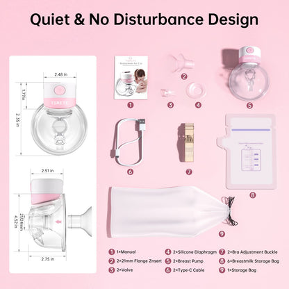 TSRETE Double Wearable Breast Pump, Electric Hands-Free Breast Pumps with 2 Modes, 9 Levels, LCD Display, Memory Function Rechargeable Milk Extractor-24mm Flange, Pink