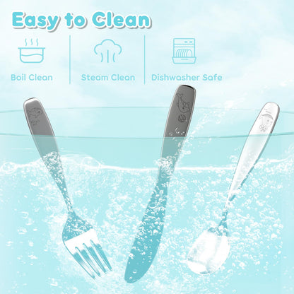 Lehoo Castle Kids Silverware Stainless Steel 6 Piece - Toddler Spoons and Forks Knife Set, Metal Kids Cutlery Set, Toddler Utensils Self Feeding (Dinosaur World)