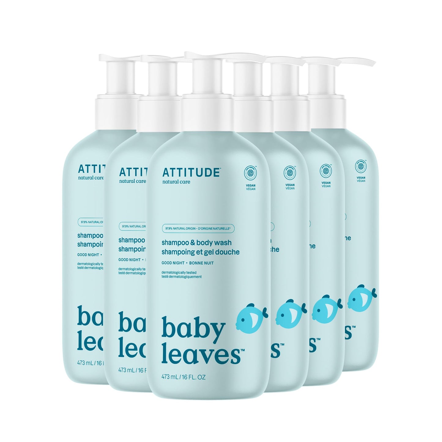 ATTITUDE 2-in-1 Shampoo and Body Wash for Baby, Fragrance-Free EWG Hypoallergenic Plant- and Mineral-Based Ingredients, Vegan and Cruelty-Free, Unscented, 16 Fl Oz
