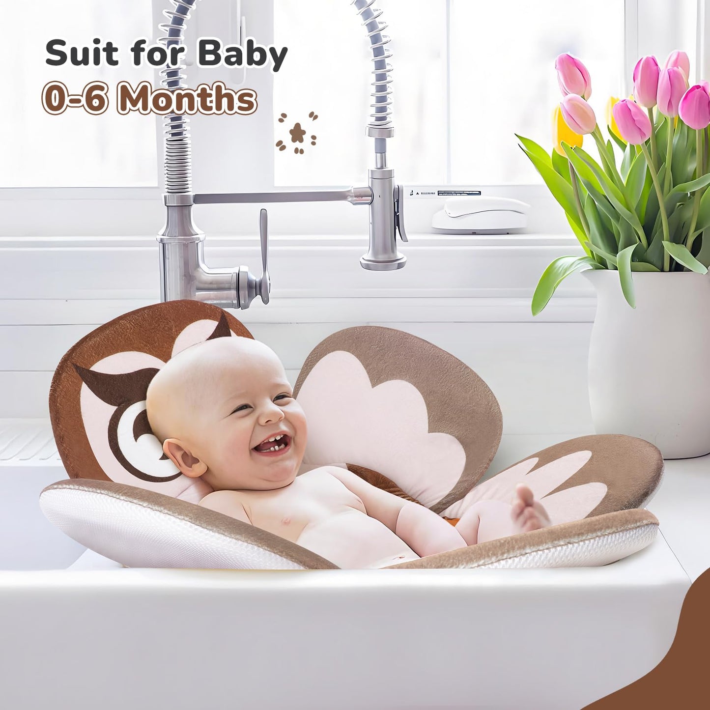 Baby Bath Flower for Sink, Non-Slip Flower Bathtub for Infants 0-6 Months, Soft Baby Sink Bath Cushion for Babies Bath Time, Newborns Bath Essentials Must Haves-Butterfly