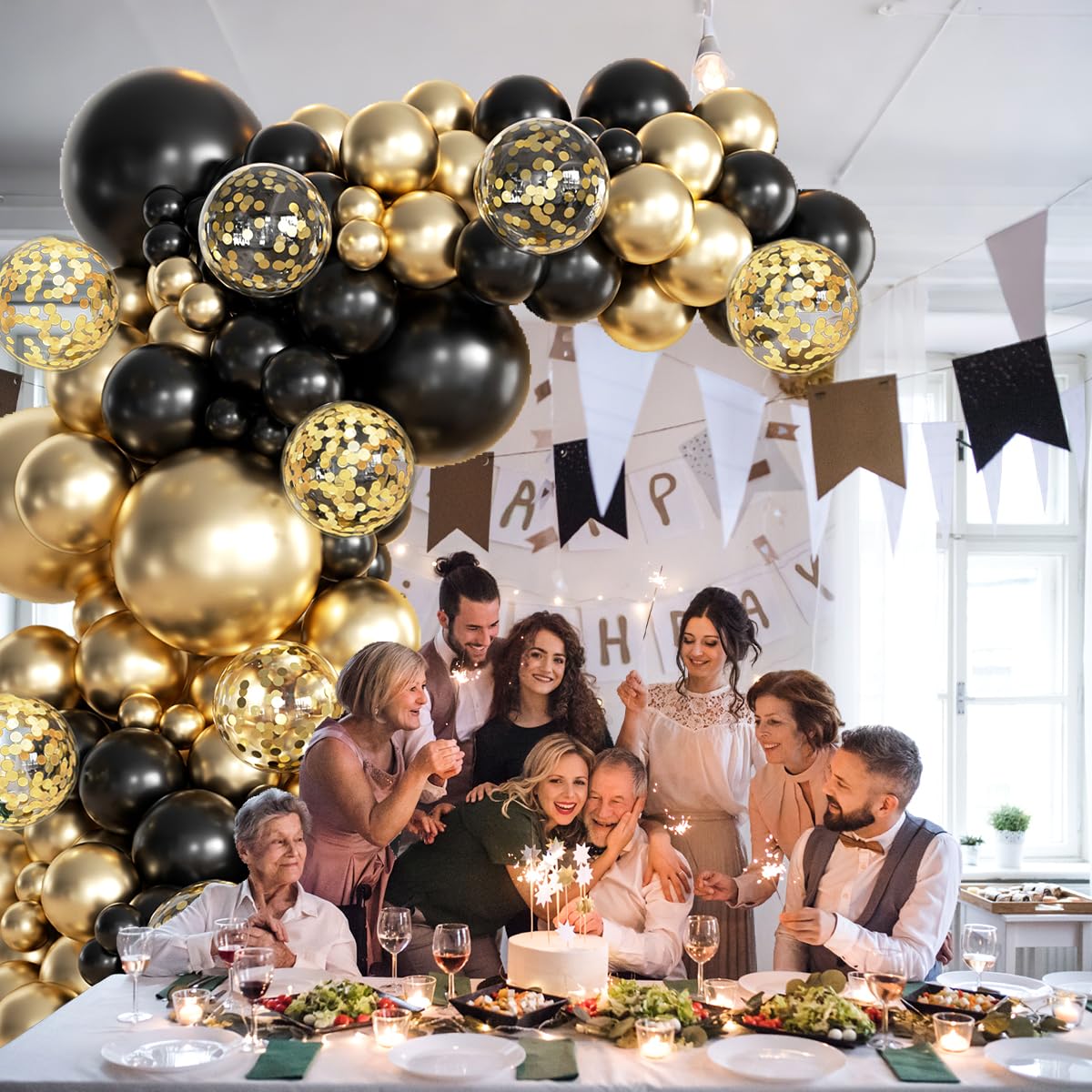 155Pcs Sage Green White Gold Balloon Garland Arch Kit with Gold Confetti Balloons for Graduation Baby Shower Decor Happy Birthday Party Wedding Jungle Decorations