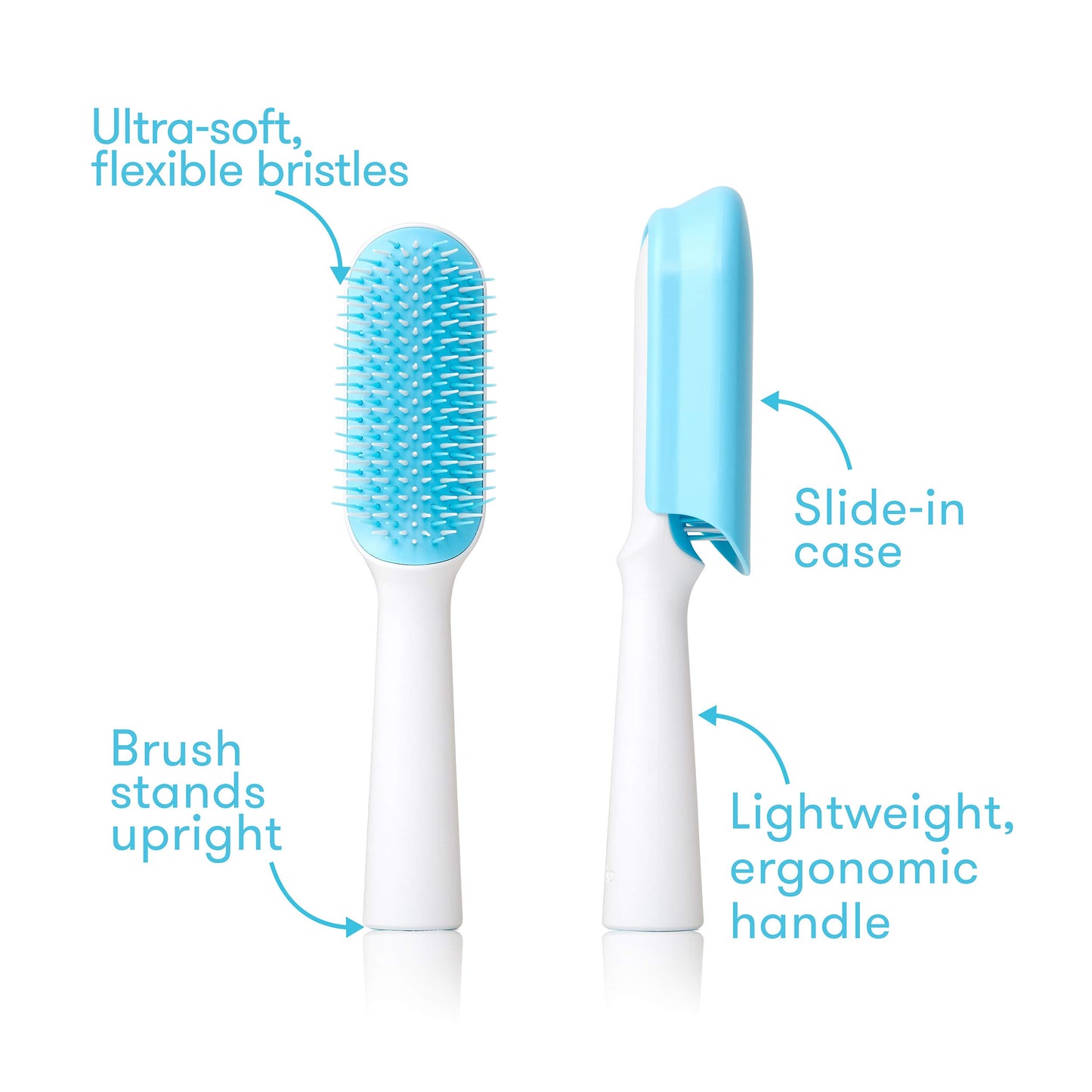 Frida Baby Thick or Curly Hair Detangler Brush for Kids, Toddler Hairbrush Detangles Knots Without Tears or Breakage, Comb Teeth and Bristle Design, White/Blue ,1 Count