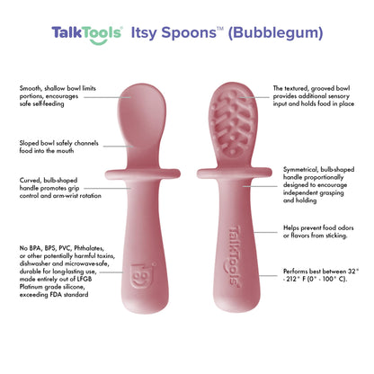 TalkTools ITSY Tiny Silicone Spoons – Twin Pack Soft Silicone Self-Feeding Training Spoons for Kids & Toddlers, Anti-Choking Flange Guard and Non-Slip Handle (Ocean)