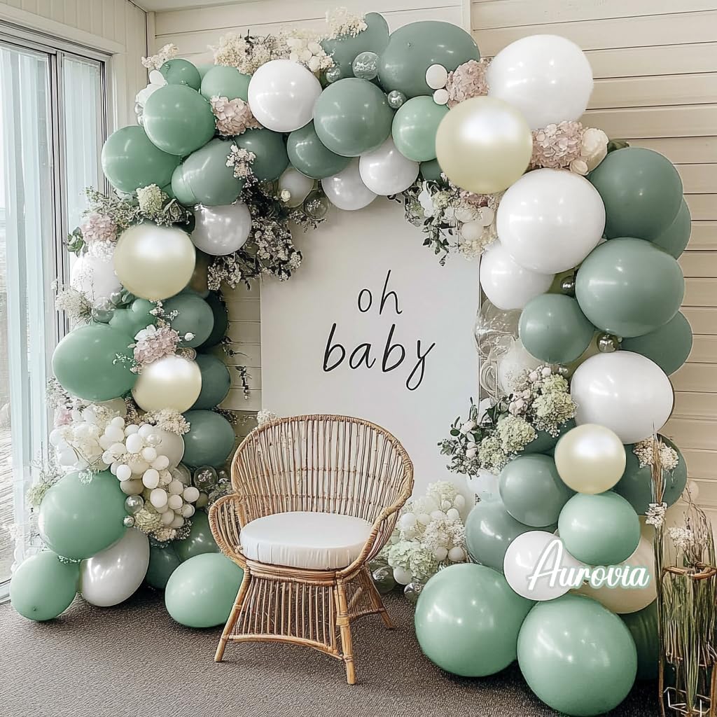 Blue Green Brown Balloon Garland Double Stuffed Dusty Blue Sage Green Balloons Olive White Sand Latex Balloon Arch Kit for Bear Baby Shower Birthday Woodland Wild One Party Decorations