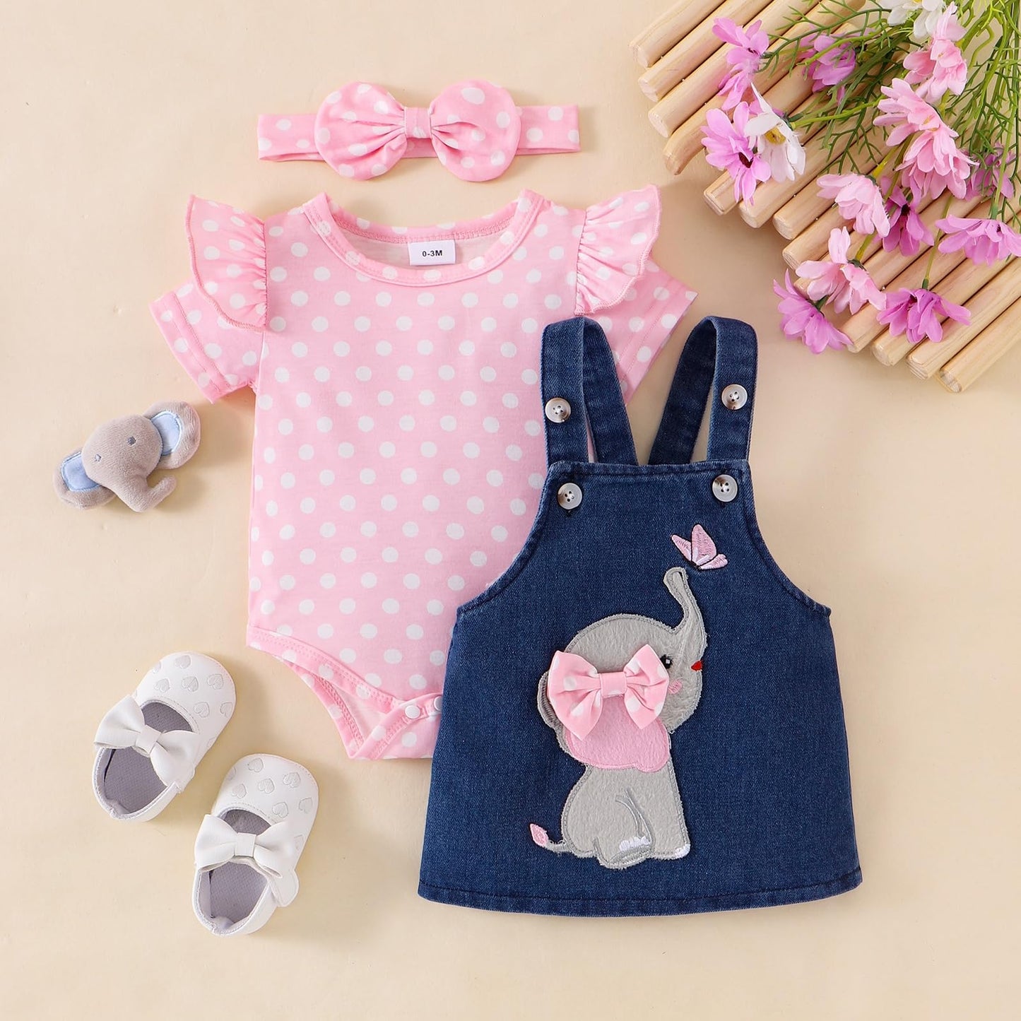 Baby Girl Clothes Suspender Skirt Newborn Ruffled Romper + Elephant Jeans Dress + Headband Summer Outfits 0-18 Months