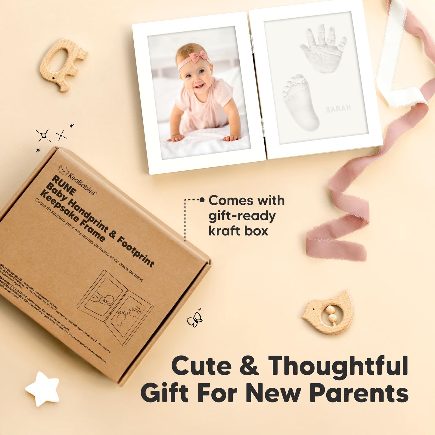 Baby Hand and Footprint Kit, Quick Dry Clay - Newborn Keepsake Feet and Handprint Kit, Nursery Picture Frame, Personalized New Mom Gifts for Baby Showers & Registry, First Mother's Day (Alpine White)
