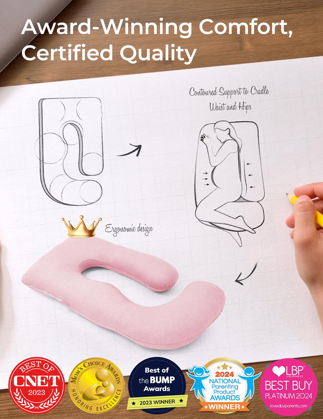 Momcozy Pregnancy Pillows for Sleeping, U Shaped Full Body Maternity Pillow with Removable Cover - Support for Back, Legs, Belly, HIPS for Pregnant Women, 57 Inch Pregnancy Pillow for Women, Grey