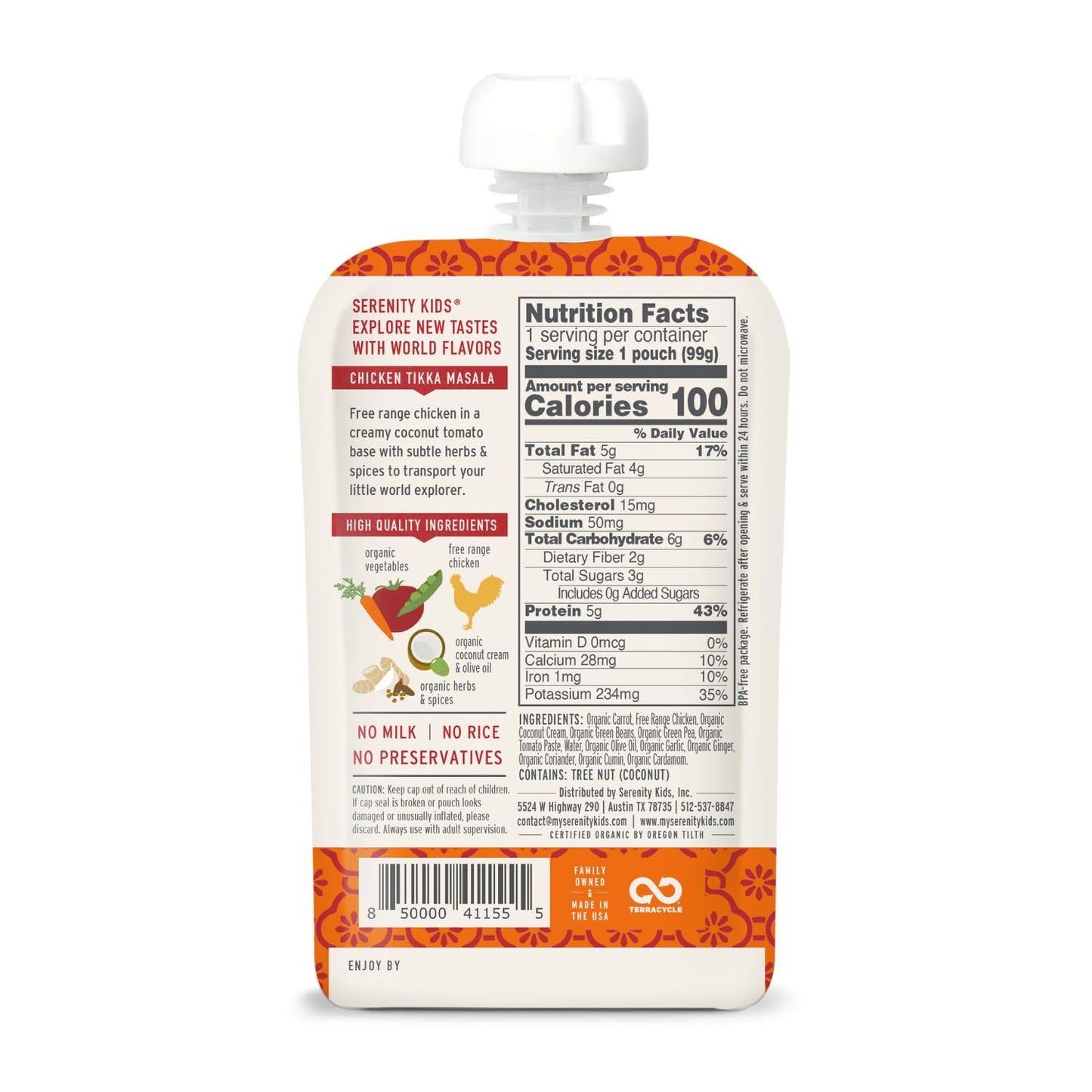 Serenity Kids 7+ Months World Explorers Baby Food Pouches Puree Made With Ethically Sourced Meats & Organic Veggies | 3.5 Ounce BPA-Free Pouch | Beef Chimichurri | 6 Count