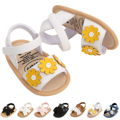 GDSDYM Infant Baby Girls Summer Sandals with Flower Bowknot Soft Sole Wedding Dress Flats Newborn First Walkers Crib Dress Shoes