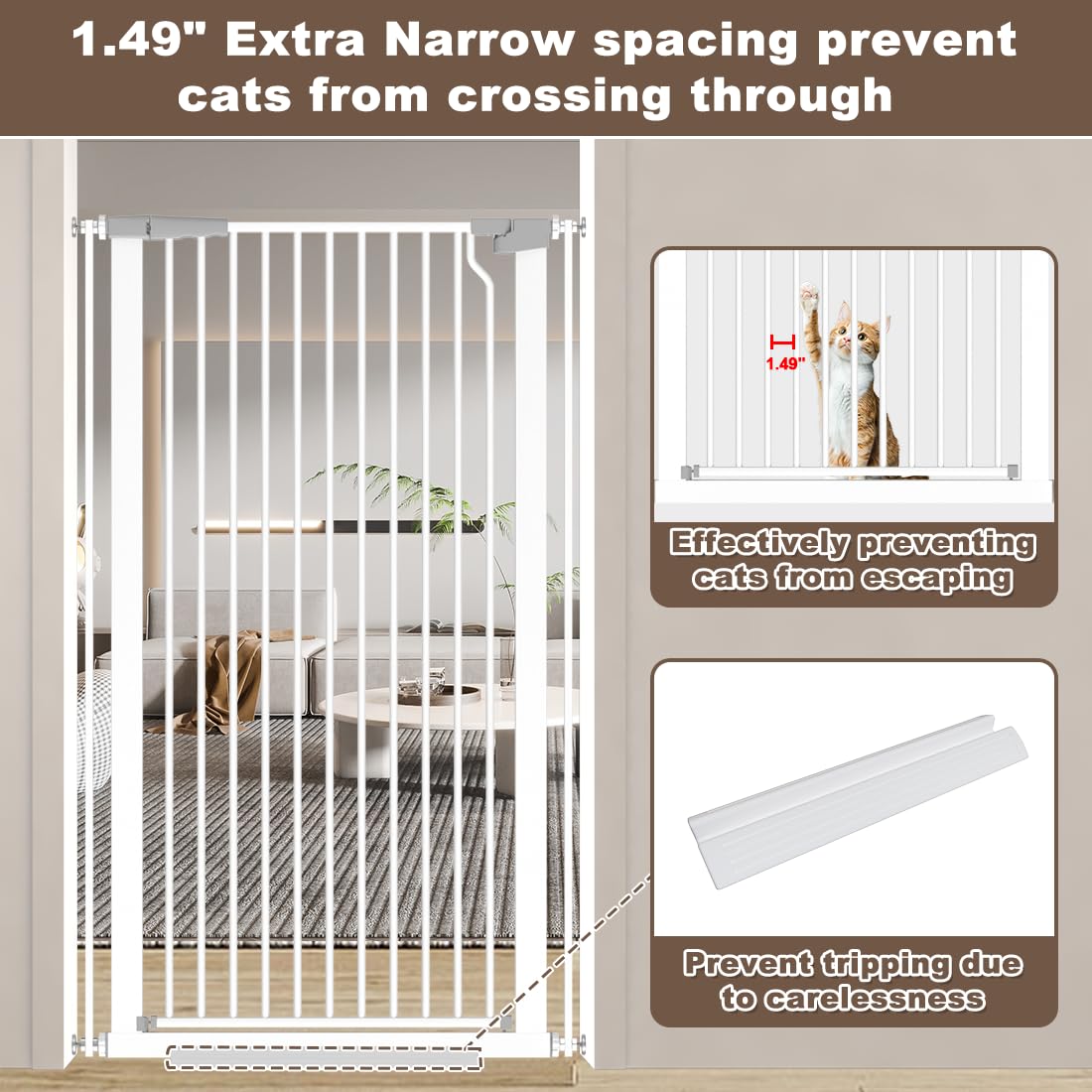 Fairy Baby 51.18" Extra Tall Cat Gate for Doorway, 29.5"-40.5" Extra Wide Pet Gate Dog Barrier Indoor for Cats Dogs, Kid Puppy Dog Gate No Jumping Over & No Climb, Metal Child Safety Proof Gate, Black