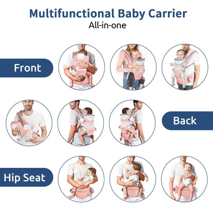 Baby Carrier with Hip Seat,Ergonomic M Position 6in1 Baby Carrier Newborn to Toddler,Head Support and Breathable Mesh Newborn Carrier,Adjustable Baby Holder Carrier for Dad&Mom-Grey