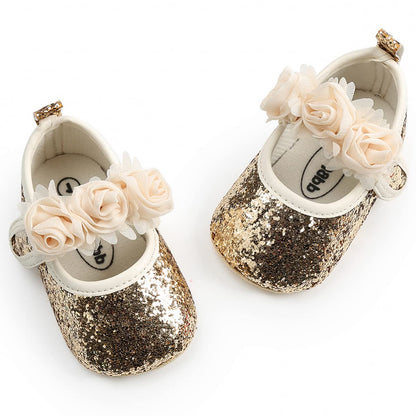 Baby Girls Mary Jane Flats with Bowknot Flowers Soft Newborn Infant First Walkers Crib Shoes Wedding Party Christmas Dress Shoes